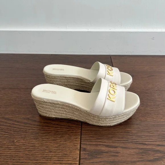 Michael Kors Brady white leather platform wedge espadrille slides - Picture 9 of 9
